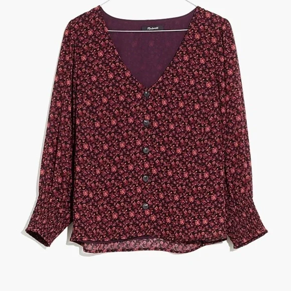 Madewell (Re)sourced Georgette Smocked-Cuff Button-Front Top in Orchard Floral - Picture 3 of 16